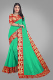 Solid, Woven Daily Wear Cotton Blend Saree red green