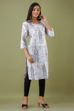 Women Printed Straight Kurta Grey