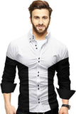 Men Color Block Casual White, Black Shirt BLACK-WHITE