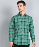 Men Checkered Casual Brown Shirt Green