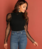 Casual Juliet Sleeve Solid Women Maroon Top BLACK