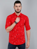 Men Printed Casual Dark Blue, Light Blue, White Shirt Red