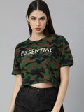 Casual Regular Sleeve Printed Women Multicolor Top Dark Green