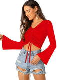 Casual Full Sleeve Solid Women Black Top Red