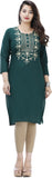 Women Embroidered Straight Kurta Green