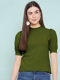 Casual Short Sleeve Solid Women Dark Blue Top Green 2