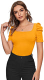 Casual Half Sleeve Solid Women Black Top Yellow