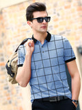 Checkered Men Polo Neck Green T-Shirt Sky Melange Black